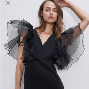 🎉2xHP🎉 ZARA Black Mini Dress With Organza Sleeves | XS